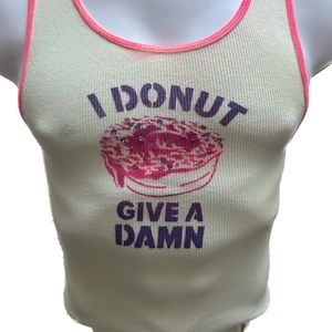 I Donut 🍩 Give A Damn funny graffiti urban foodie soft ribbed tank rhinestone L